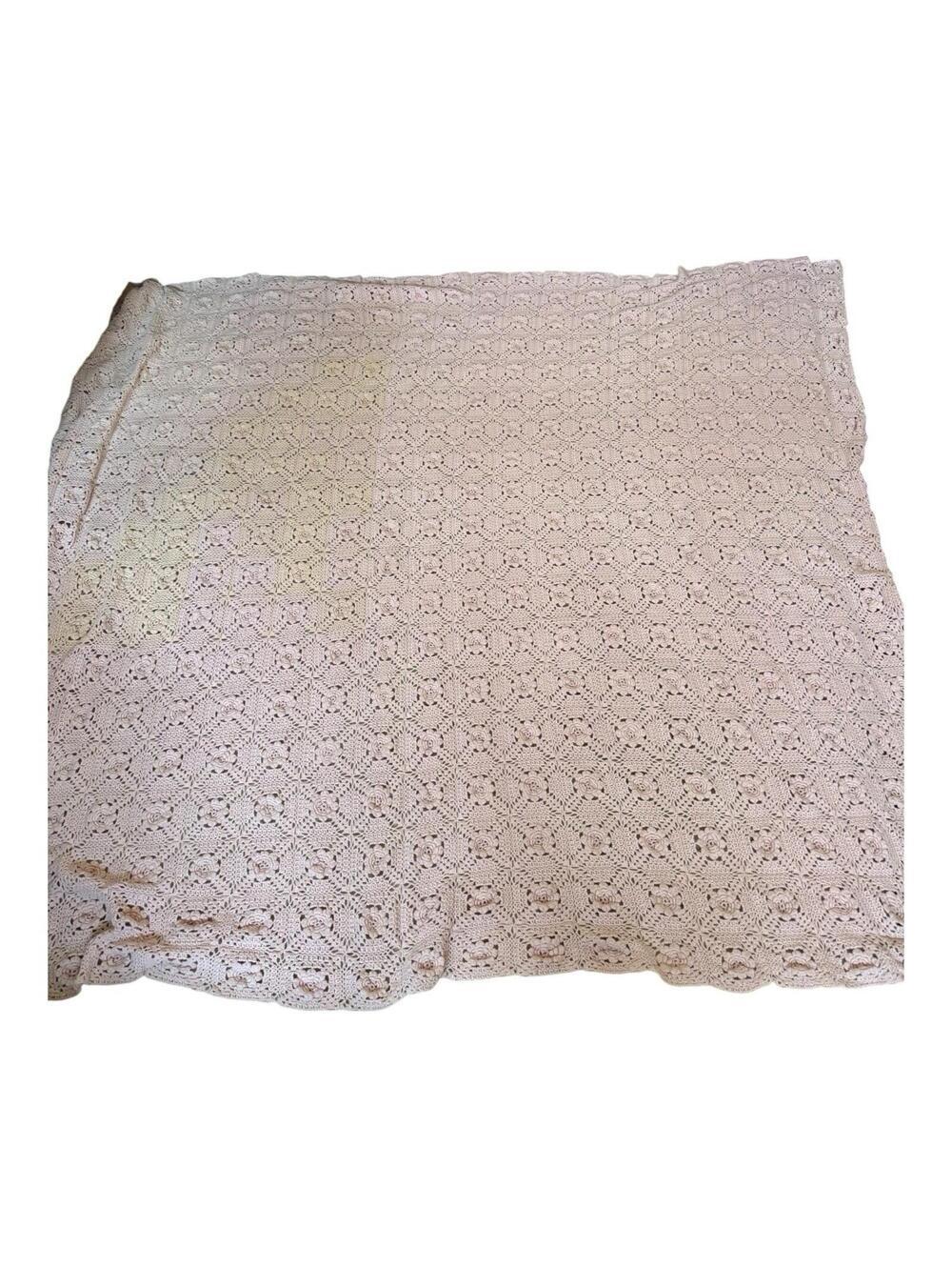 Vintage Hand crocheted Pink Blanket Shabby Chic